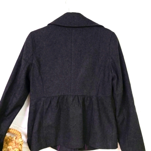 WOOL PEA COAT DARK GREY SZ SMALL Great Classic Coat - Picture 3 of 6